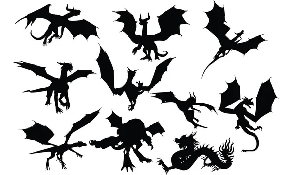 Dragon Silhouette vector ilustración — Archivo Imágenes Vectoriales