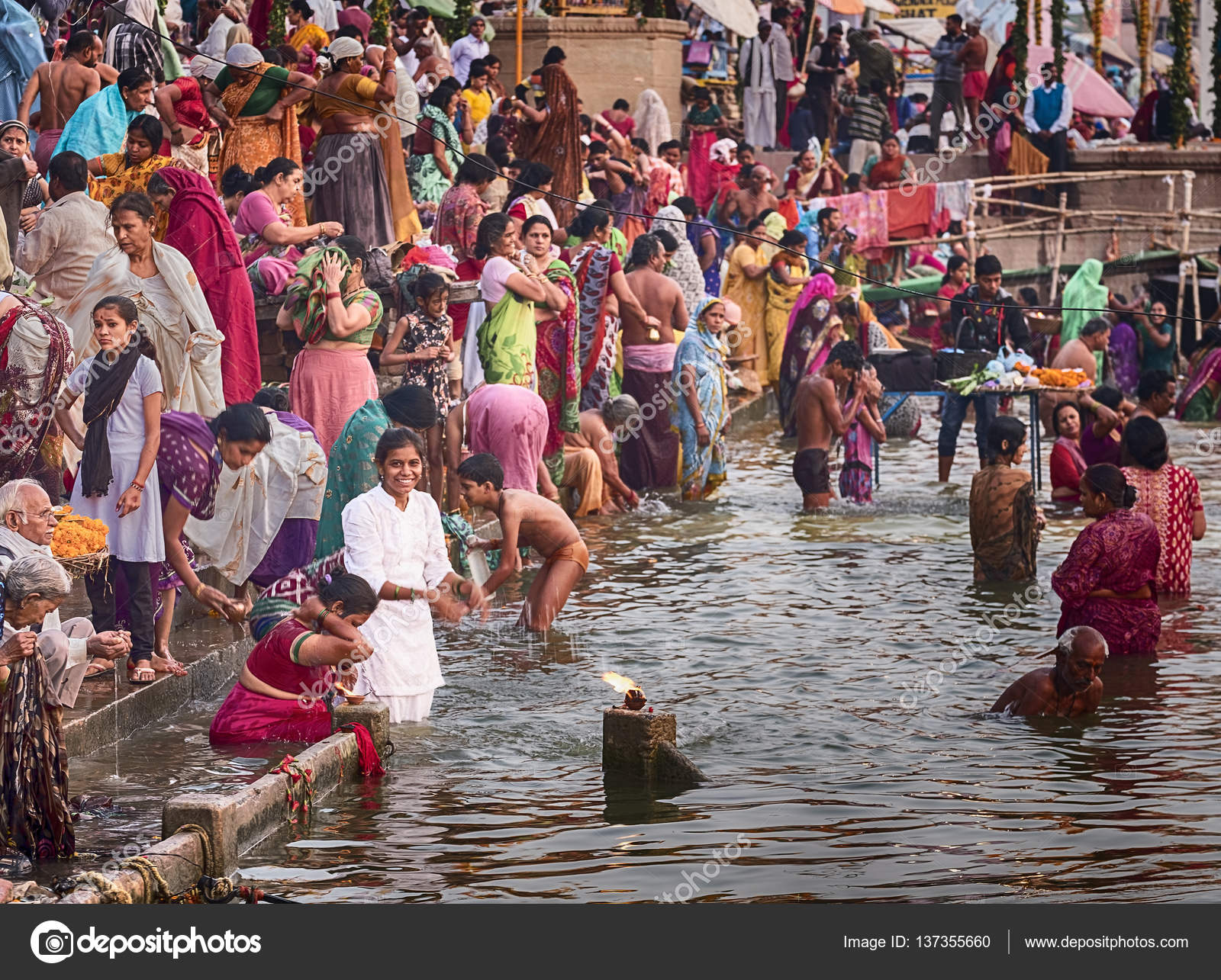 Woman Bathing On The Ganges River Stock Editorial Photo © Searagen 137355660