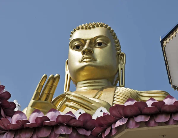 Будда смотрит на золотой храм — стоковое фото
