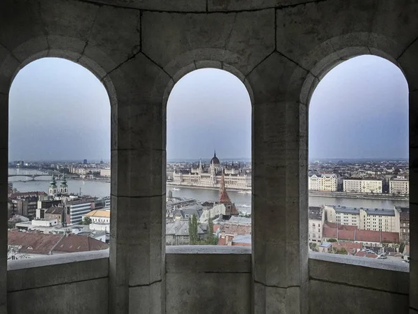Three Windows Over The Danube River — Stock Photo, Image