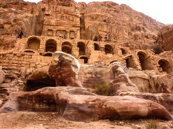 PETRA, JORDAN: Rock Temple and residential buildings of  city in Petra (Rose City)