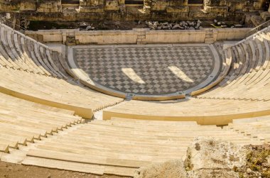 Atina, Yunanistan Herodes Atticus Odeon antik Tiyatronun sahne alanı'nda yukarıdan Üstten Görünüm 