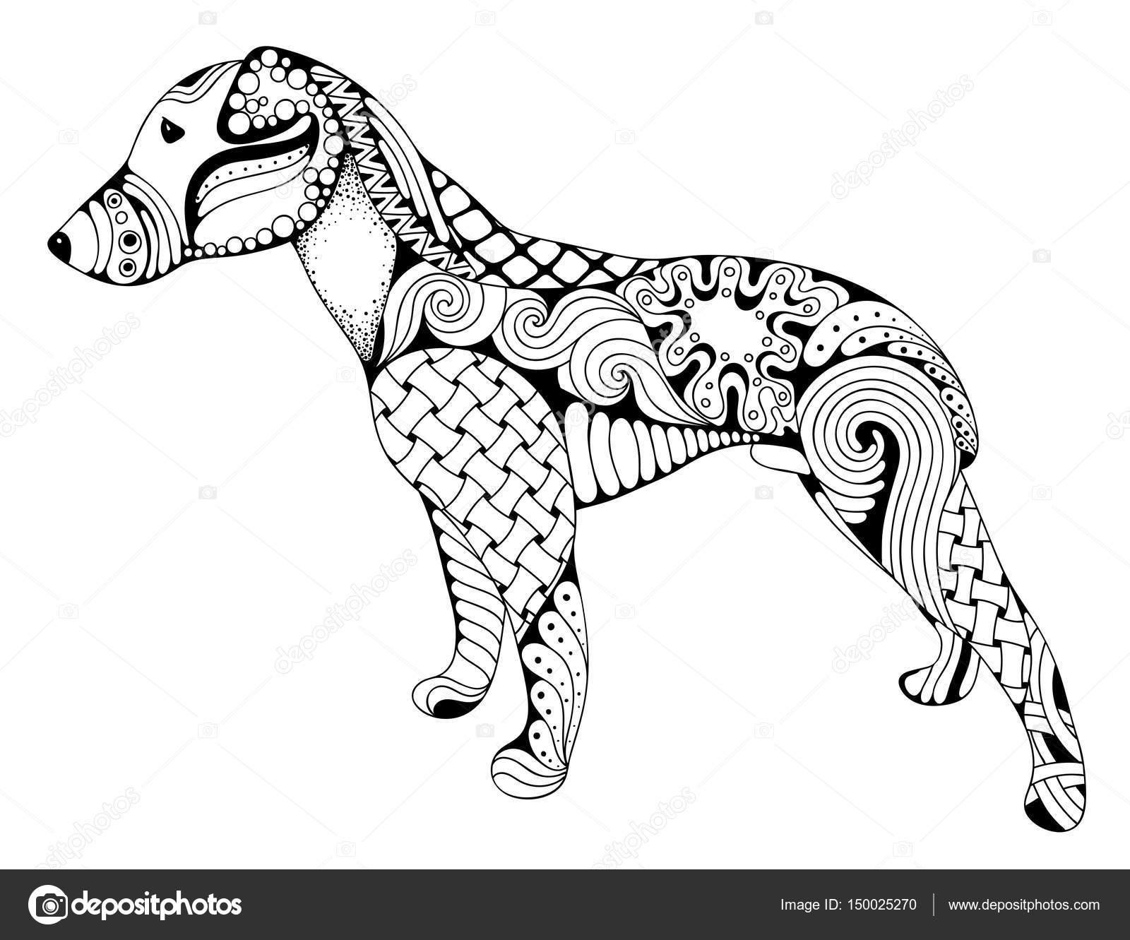 Zentangle cane fumetto stilizzato isolato su priorit  bassa bianca Schizzo disegnato per adulti da colorare antistress t shirt emblema logo o tatuaggio