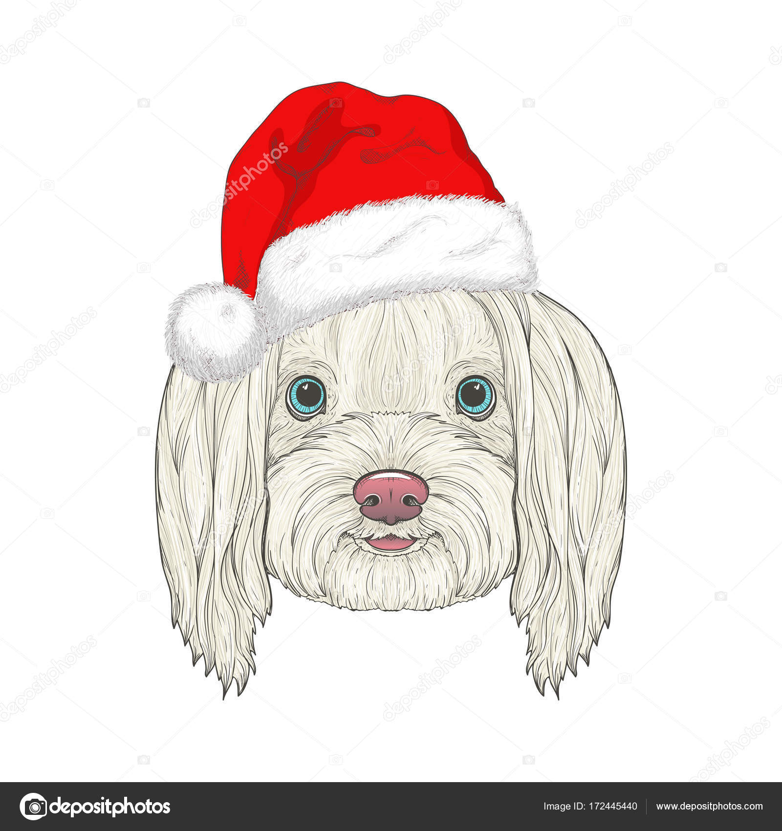 Schets Van Schattige Hond In Rode Kerstmuts Stockvector C Meranna 172445440