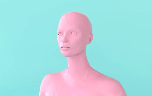 Female golden mannequin head 3d render. Shop display, pastel col