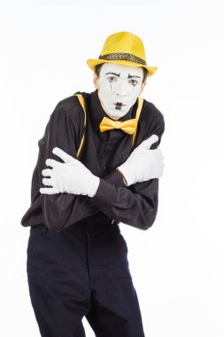 Af olduğunu gösteren, pandomim karmaşa içinde bir adam portresi