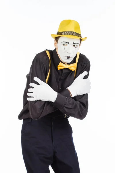 Portrait of a man, pantomime in confusion, showing that he is af — Stock Photo, Image