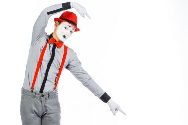 Bir adam portresi sanatçı, palyaço, MIME. İzole bir şey gösterir