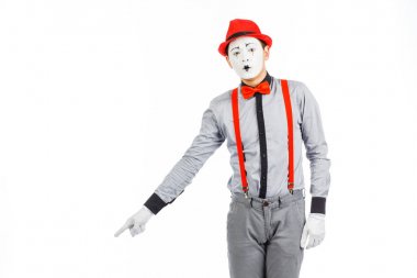 Bir adam portresi sanatçı, palyaço, MIME. İzole bir şey gösterir