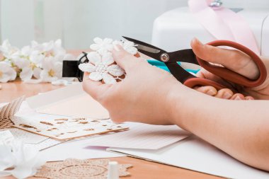 Kağıt, scrapbooking için düğün ya da diğer Festival kızın elini kesmek
