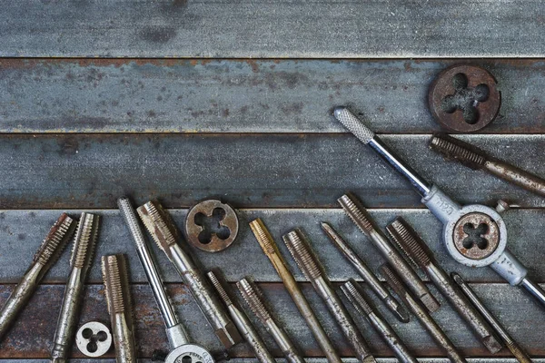 Set of various equipment for threading with copy space, carpente — Stock Photo, Image