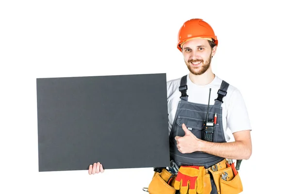 Full length portrait of a male construction worker with a white — Stock Photo, Image