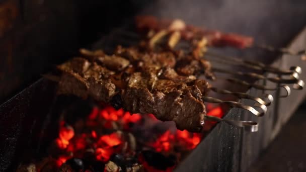 Churrasco Grelhado Carne Espetos Grelha — Vídeo de Stock