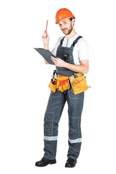 The builder writes to the clipboard. isolated on white backgroun — Stock Photo, Image
