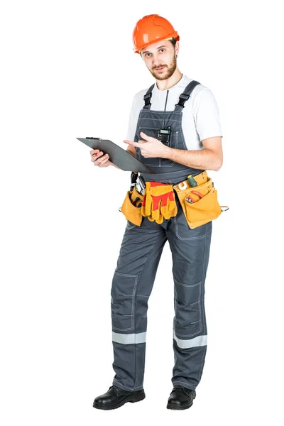 The builder writes to the clipboard. isolated on white backgroun — Stock Photo, Image