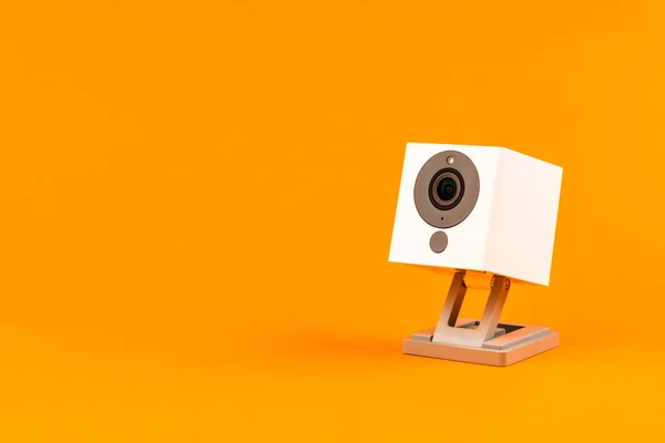 White Webcam Orange Background Object Internet Technology Concept — Fotografie, imagine de stoc