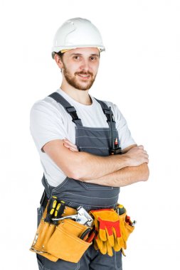 Gülümseyen genç Oluşturucusu, kameraya bakıyor. Onarım ve yapı