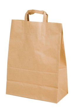 Beyaz izole arkaplanda kahverengi kağıt ambalajı.