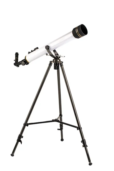 White telescope on tripod isolated on white background. — Stock Photo, Image