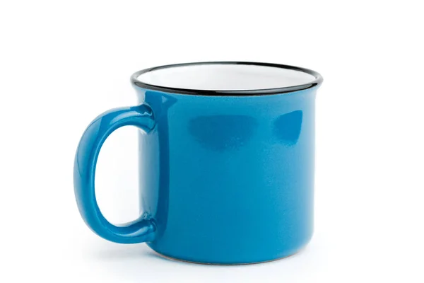 蓝色铁制咖啡杯 白色背景隔离 — 图库照片