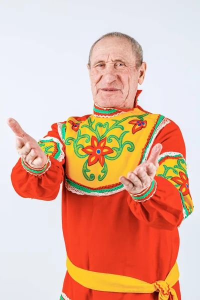 Elderly Man Slavic Clothing White Background — Stock Photo, Image