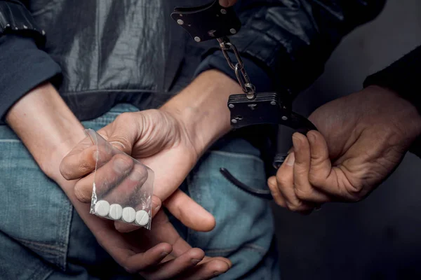 Police Officer Man Arrested Drug Possession — Stock Photo, Image