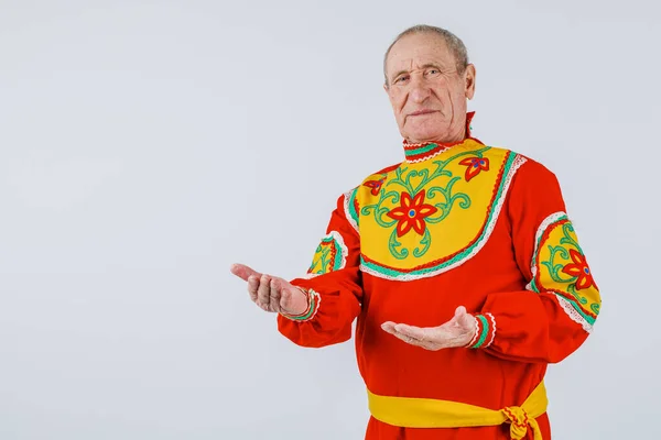 Elderly Man Slavic Clothing White Background — Stock Photo, Image