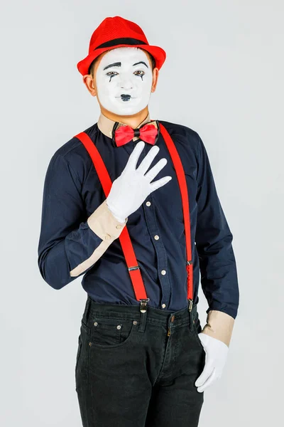 Clown Red Suspenders Red Hat White Background — Stock Photo, Image
