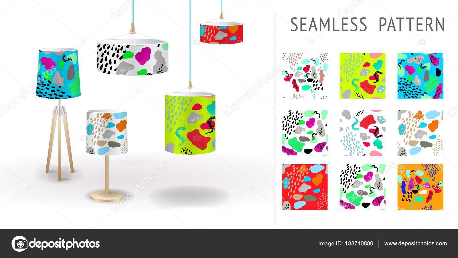 A Set Of Summer Seamless Unique Abstract Hand Drawn Patterns A Set Of Summer Seamless Unique Abstract Hand Drawn Patterns Demonstrated On Textile Lampshades