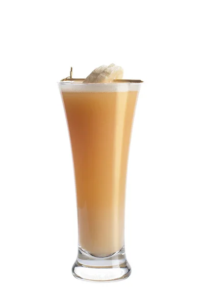 Refreshing cocktail with banana decoration on white background — Stock Photo, Image