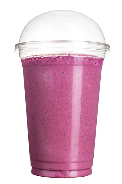 RestaurantgidsTake-away drankje. Verfrissend drankje in een plastic beker. Berry smoothie. — Stockfoto