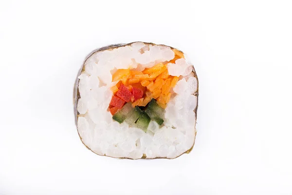 Traditional fresh Japanese sushi rolls on a white background. Roll with vegetables. Vegetarian roll — Stock Photo, Image