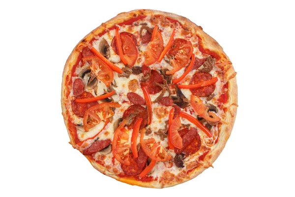 Italienische Pizza mit Tomaten auf weißem Hintergrund. — Stockfoto