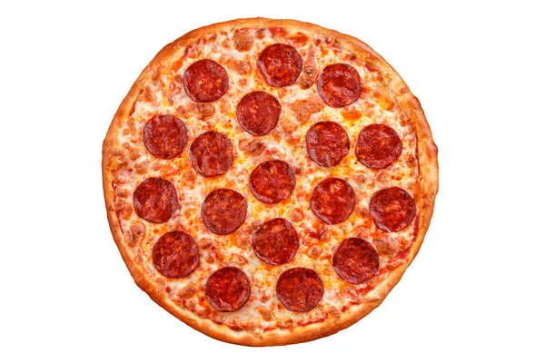 Pepperoni pizza. Italiensk pizza på vit bakgrund. — Stockfoto