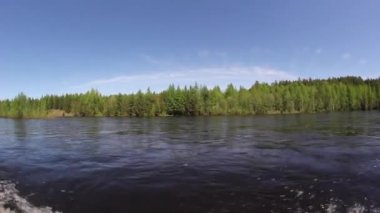 Orman bir motorlu tekne tarafındaki. Nehir kenarında bir teknede seyahat. Bahar Nehri.