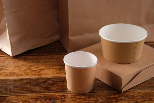 Street Fast Food Gobelets Assiettes Contenants Papier Emballage Alimentaire Respectueux — Photo