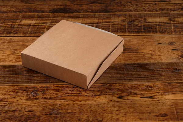 Big Brown Paper Box Isolated Wooden Background Eco Friendly Disposable — Stock Photo, Image