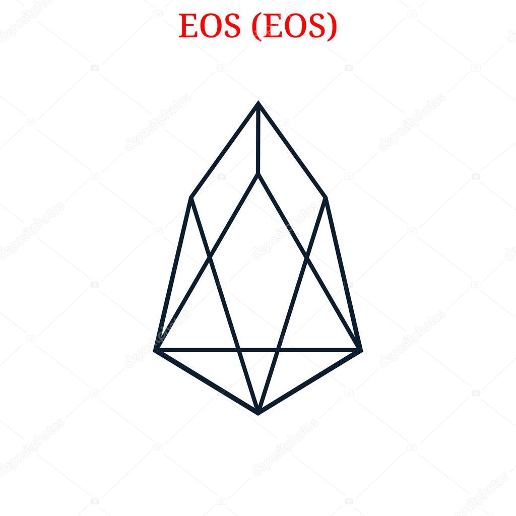 Vector EOS (EOS) digital cryptocurrency logo. EOS (EOS) icon. Vector illustration isolated on white background.