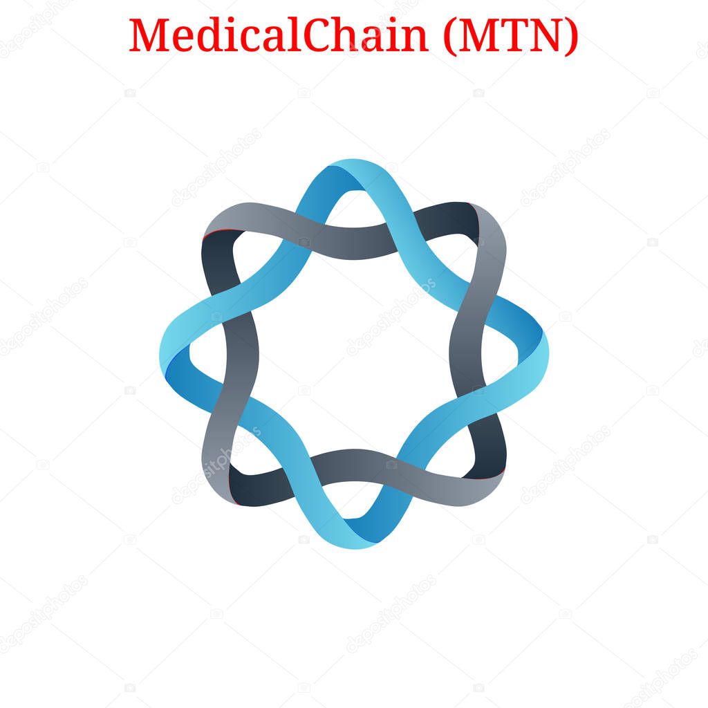Vector MedicalChain (MTN) digital cryptocurrency logo. MedicalChain (MTN) icon. Vector illustration isolated on white background.