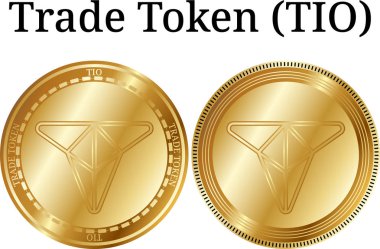 Fiziksel altın sikke ticaret Token (Tio), dijital cryptocurrency kümesi. Belirteç (Tio) simge seti ticaret. Beyaz arka plan üzerinde izole vektör çizim.