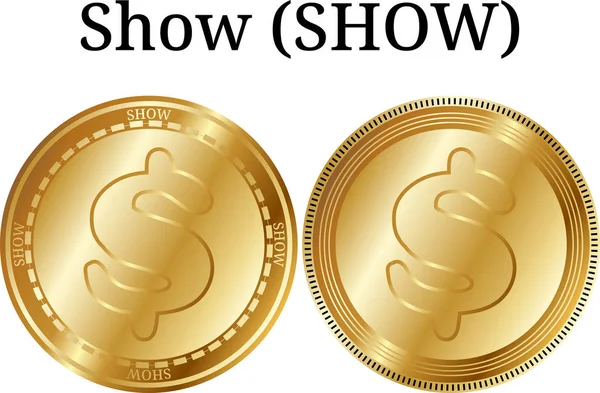 Набір фізичних золотих монет Show (SHOW), цифрова криптовалюта. Показувати набір піктограм (SHOW). Векторні ілюстрації ізольовані на білому тлі . — стоковий вектор