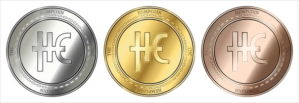 Hempcoin (thc) Münzensatz. — Stockvektor