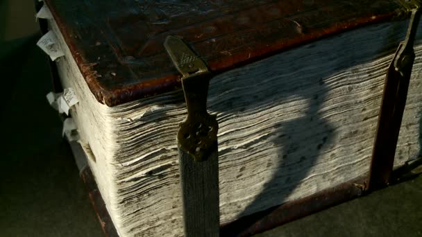 Libros viejos en la biblioteca — Vídeo de stock