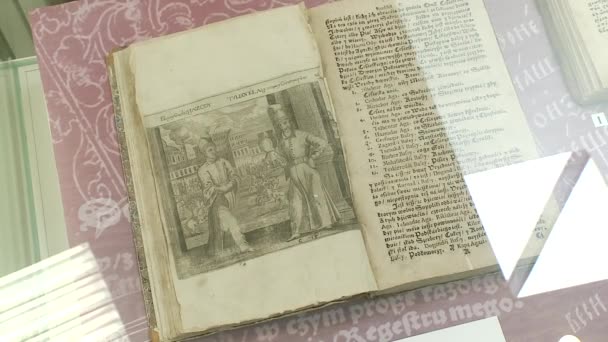 Старі книги в бібліотеці — стокове відео