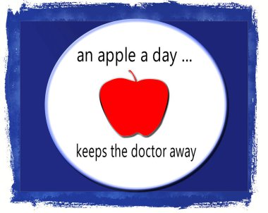 Arka plan ifade An Apple A day with bir plaka üzerinde bir Apple doktor Away tutar