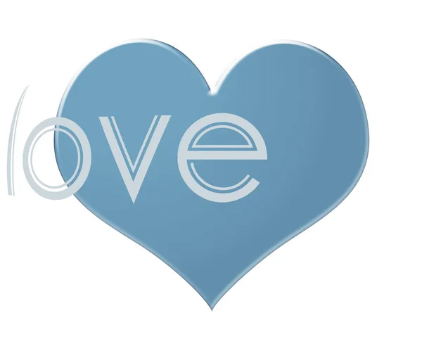 Mjukt Blå Färgade Hjärta Isolerad Vit Bakgrund Med Ordet Kärlek — Stockfoto
