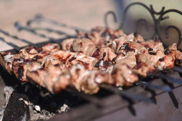 The kebabs are cooked outdoors — Stock Photo, Image