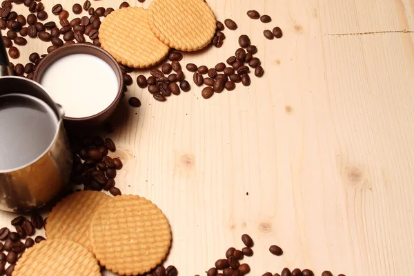 Coffee and cookies with milk