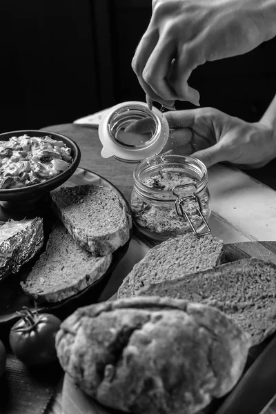 Preparación de patatas con champiñones y verduras — Foto de Stock