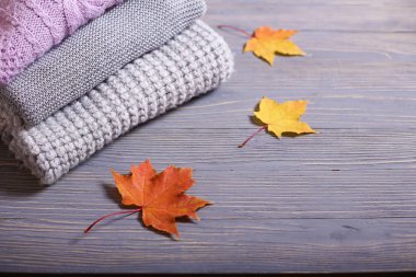 Sonbahar Aksesuar örgü kazak ve yaprakları